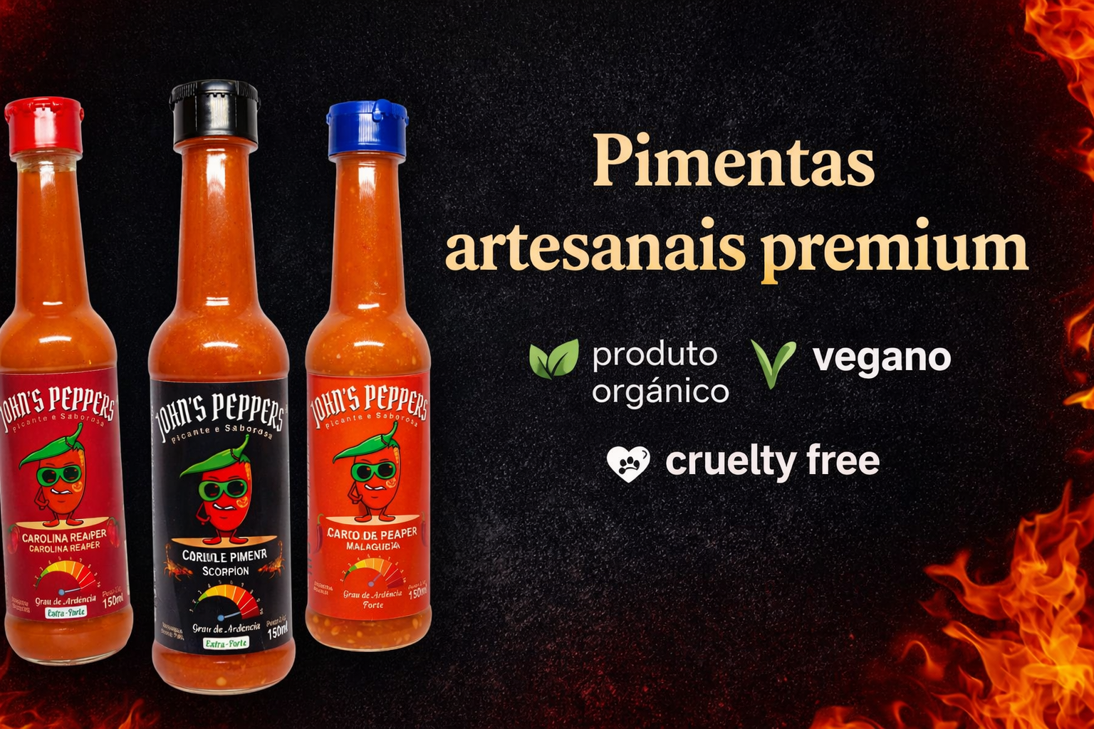 Pimentas artesanais premium produto orgânico vegano cruelty free
